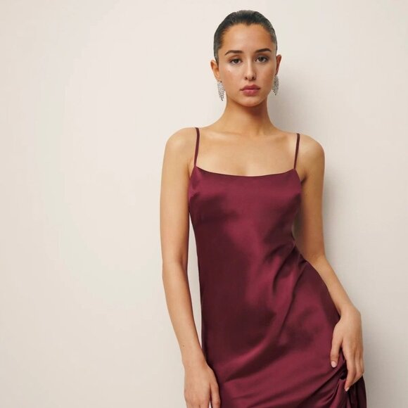 La Femme Satin Gown in Burgundy